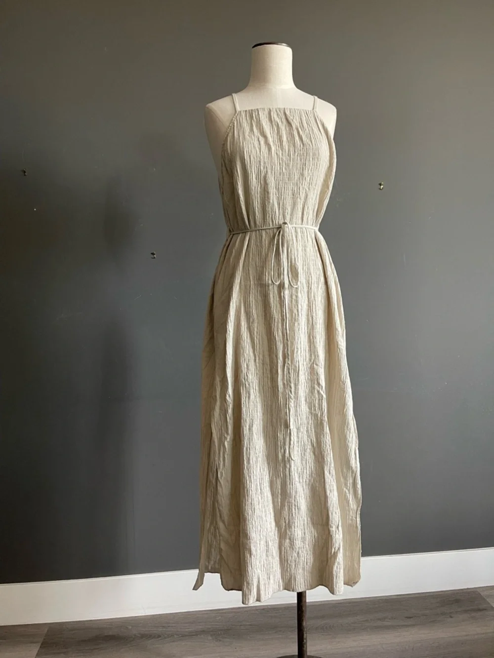 The Handloom Cotton Gauze Midi Dress Neutral Minimal Organic Ethical Ethereal - Picture 1 of 9